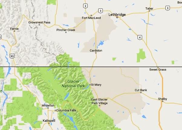 A map showing Glacier National Park in Montana. 