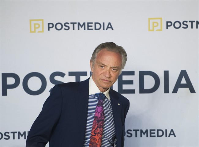 Postmedia CEO Paul Godfrey speaks during the company's annual general meeting in Toronto on Thursday, January 12, 2017. 
THE CANADIAN PRESS/Nathan Denette.