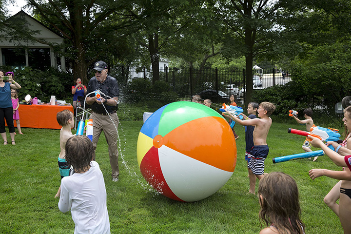 June 4, 2016: “The Vice President chases children and members of the press with a super soaker during the 2016 Biden Beach Boardwalk Bash held at the Naval Observatory Residence in Washington, D.C.”