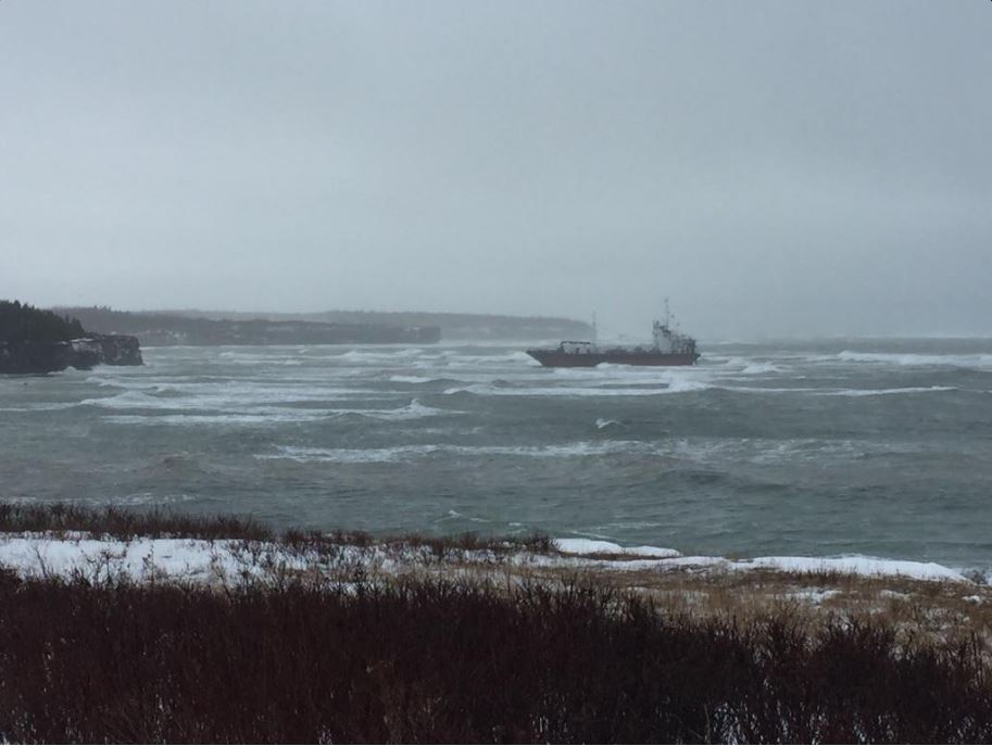The Arca 1 is pictured off the coast of Cape Breton on Sunday, Jan. 8, 2017. The tanker ran aground north of Sydney Mines after losing engine power. An attempt Tuesday evening to free the tanker was unsuccessful.