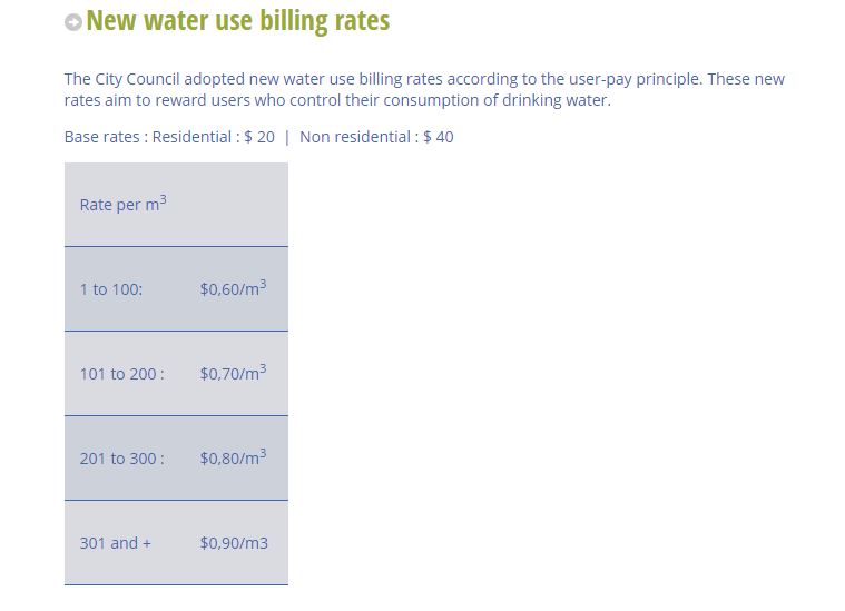 Sainte-Anne-de-Bellevue announced new water use billing rates in June, 2016.