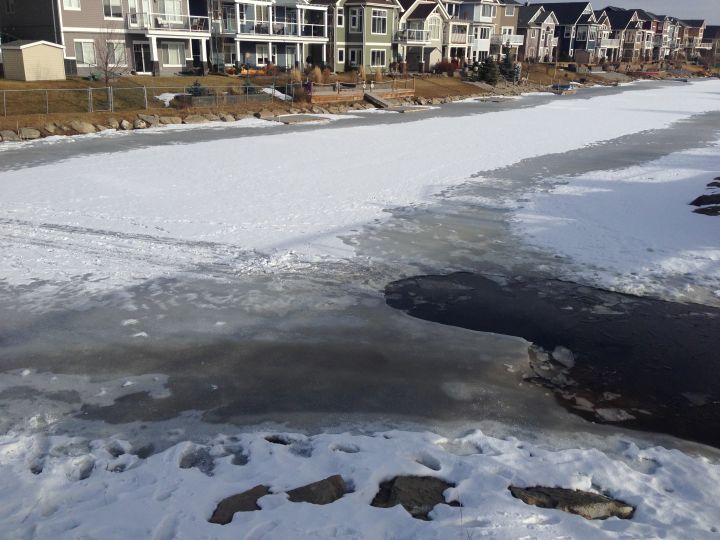 The area in the Airdrie canal where two young boys fell through ice on Feb. 20, 2017.