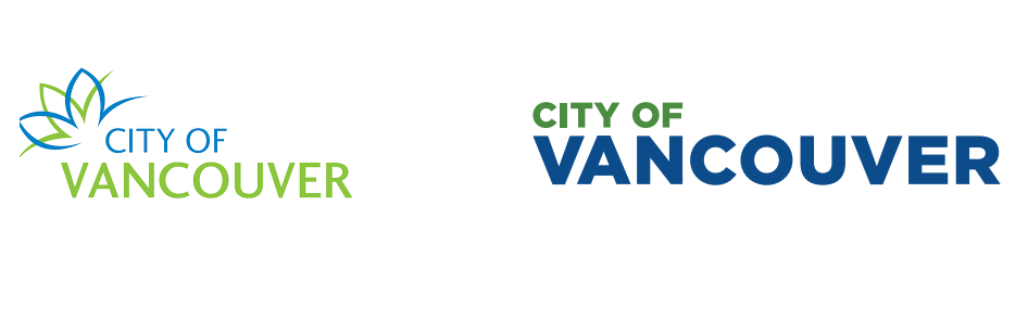 The current City of Vancouver logo (on the left) side by side with the proposed wordmark (on the right).