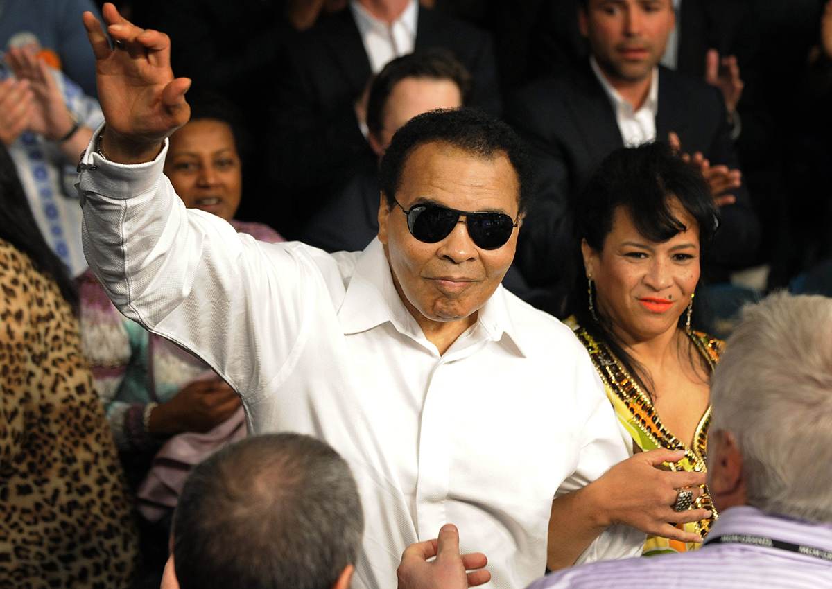 Boxing legend Muhammad Ali is seen before the Floyd Mayweather Jr., Shane Mosley  fight Saturday, May 1, 2010, in Las Vegas.  