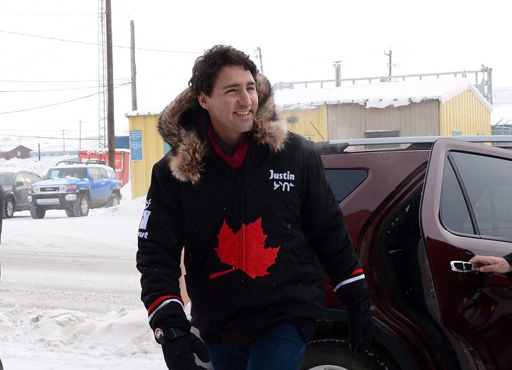 Prime Minister Justin Trudeau arrives in Iqaluit, Nunavut, on Thursday, Feb. 9, 2017. 
