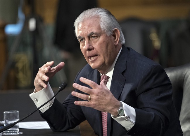 In this Jan. 11, 2017, file photo, Secretary of State Rex Tillerson testifies on Capitol Hill in Washington.