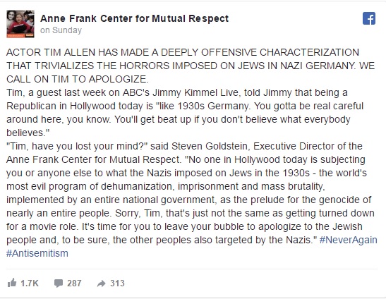 Anne Frank Center demands Tim Allen apologize for Nazi Germany comment on ‘Kimmel’ - image
