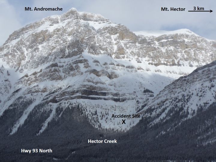 Parks Canada released images showing where two American snowshoers were caught in an avalanche.