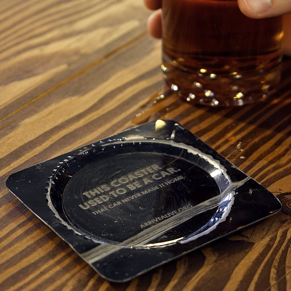 Coasters made from car wrecks are being served at Toronto's The Emmet Ray bar for St. Patrick's Day weekend.