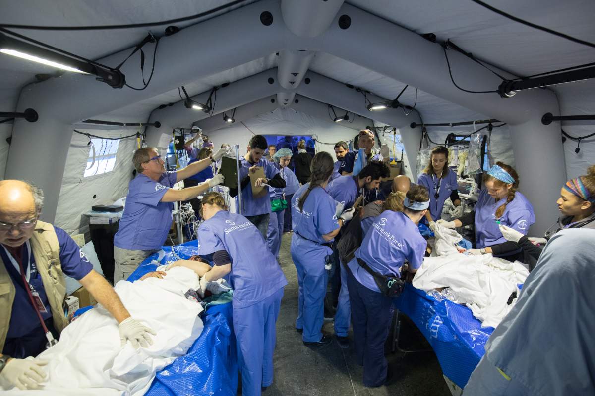 An emergency field hospital in action in Mosul.