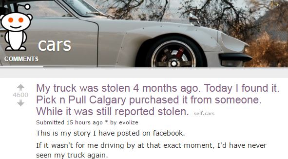 Calgary Reddit post on how stolen truck ended up at Pick-N-Pull raises regulation questions - image