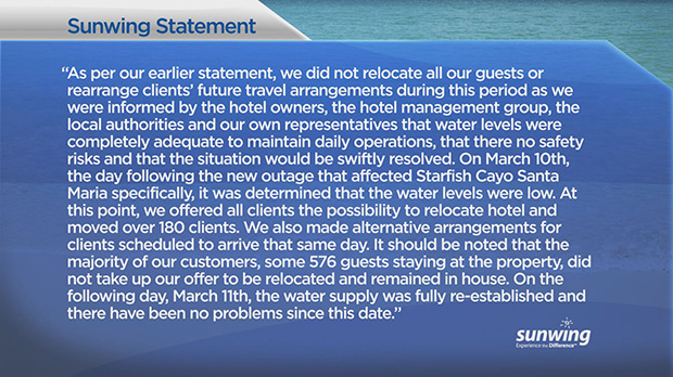 A followup statement from Sunwing.