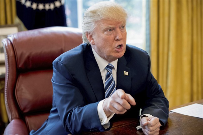 President Donald Trump speaks to Associated Press Chief White House Correspondent Julie Pace in the Oval Office in Washington, Wednesday, April 19, 2017.