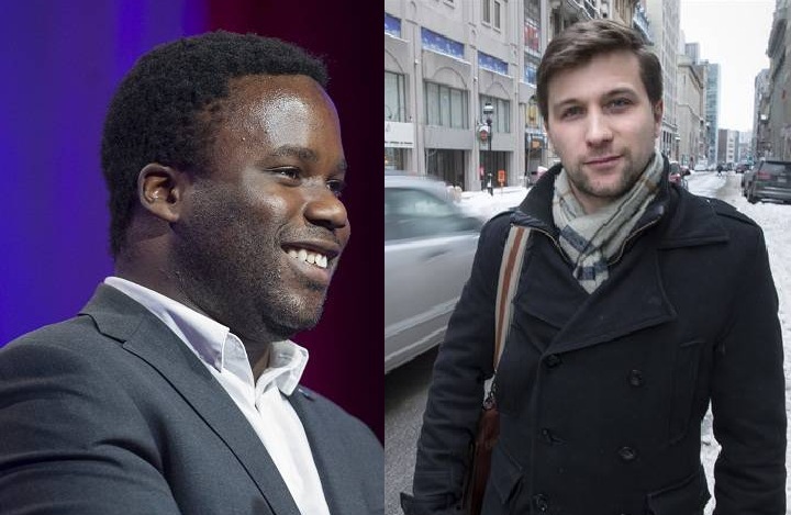 Liberal candidate Jonathan Marleau (L) and Quebec Solidaire candidate Gabriel Nadeau-Dubois (R).