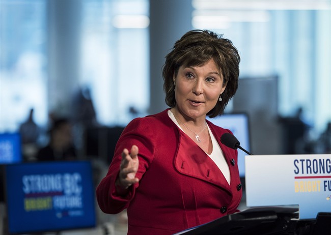 British Columbia Premier Christy Clark makes an announcement about the BC Liberals during a press conference at the Mobify offices in Vancouver, B.C. on Monday, April 10, 2017.