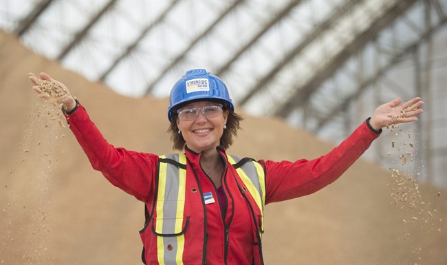 B.C. Liberal Leader Christy Clark tours FibreCo Export Inc. in North Vancouver, B.C., Thursday, April 27, 2017.