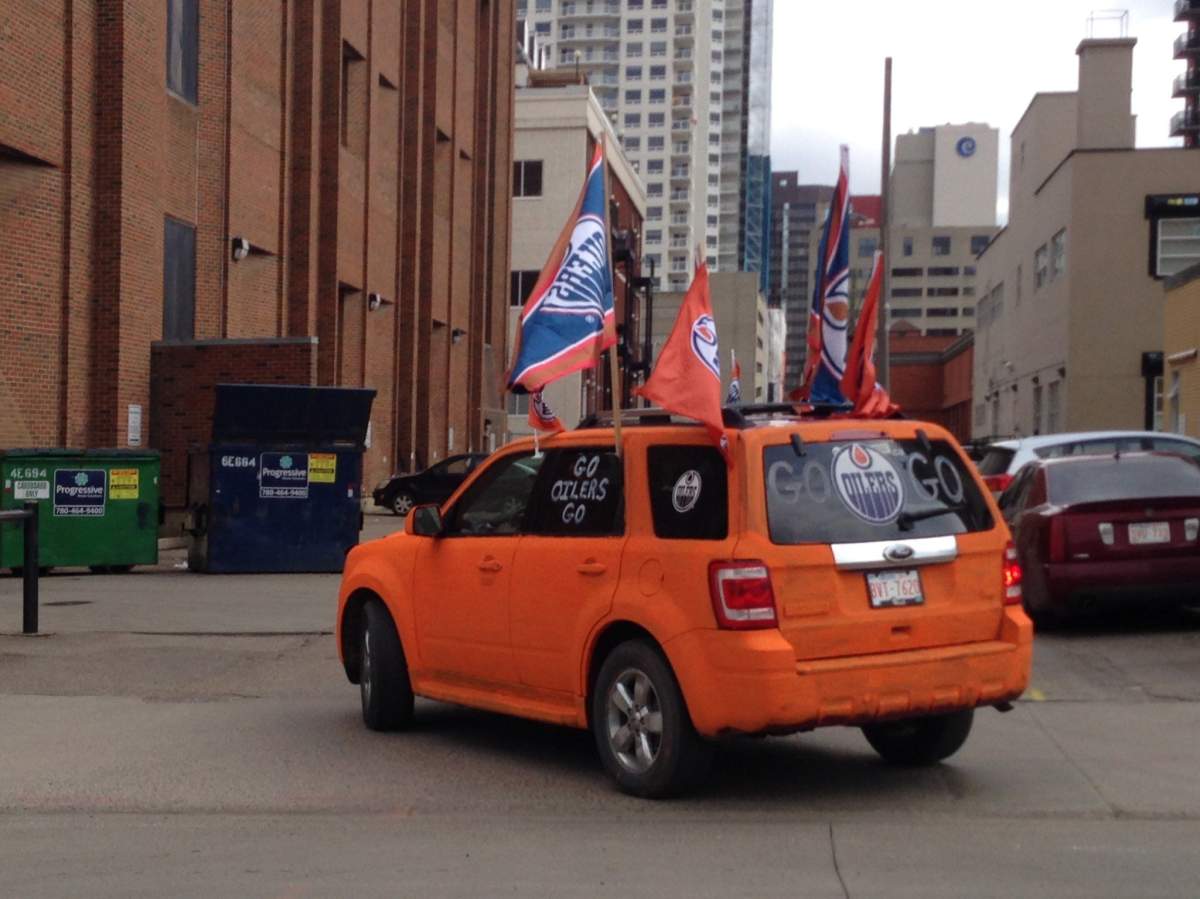 Edmonton Oilers fans head into Rogers Place for Game 1 of the playoffs against the San Jose Sharks Wednesday, April 12, 2017.