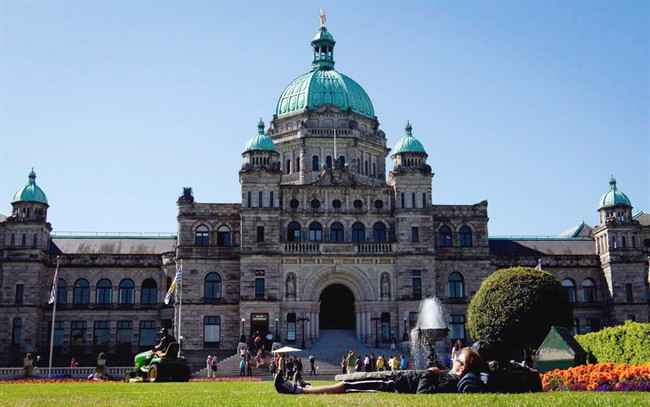 An exterior view of the British Columbia Legislature in Victoria on August 26, 2011.