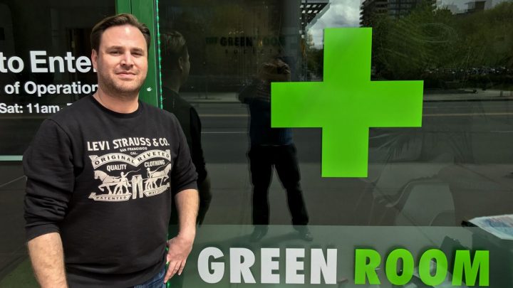 The Green Room Society president and CEO Frederick Pels stands outside a newly opened location in Calgary's Beltline neighbourhood.