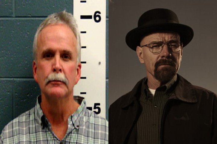 John Gose, left, and Bryan Cranston as Walter White. 