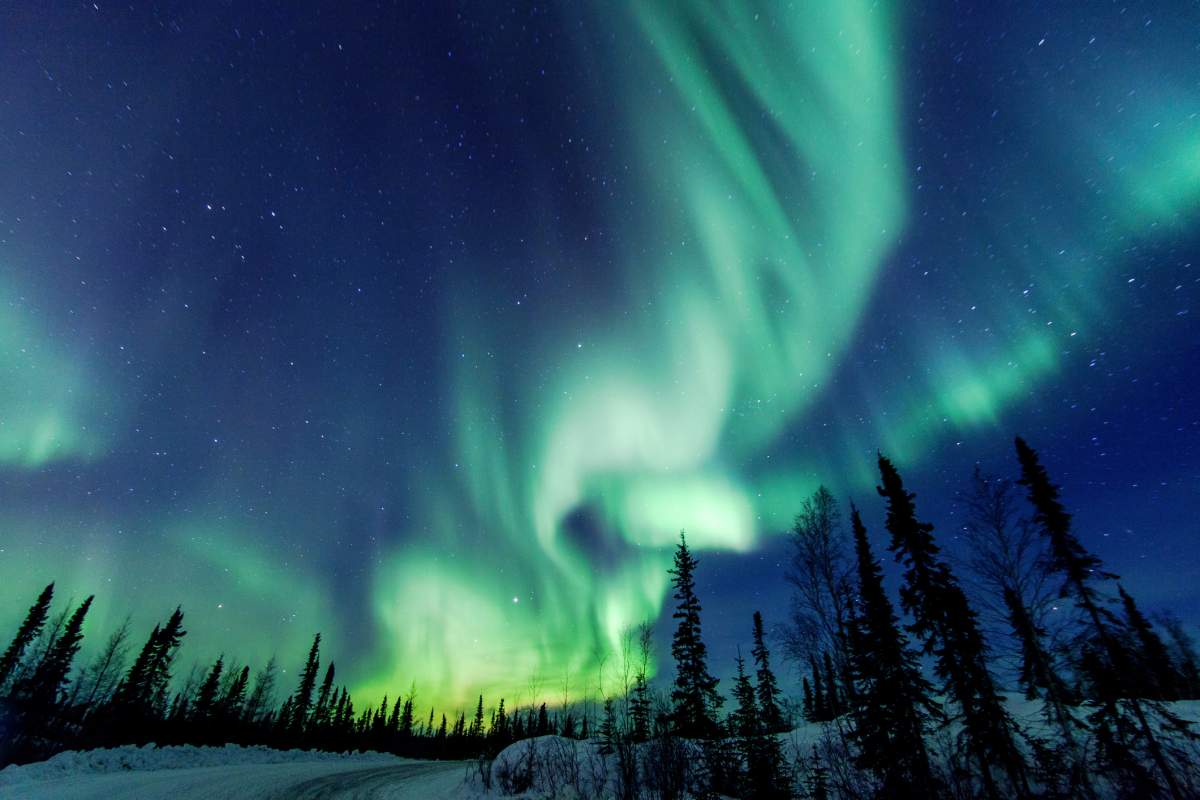 Aurora borealis are pictured close to Yellowknife in the Northwest Territories.