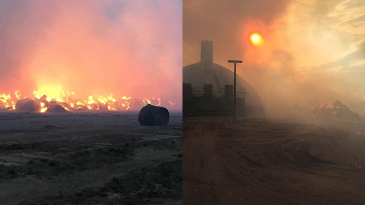 The Outlook Fire Department says anywhere from 1,000 to 1,500 hay bales were lost in a blaze that started on Friday.