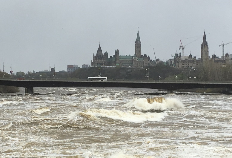 The Ottawa River has crested, officials says,but it was still raging on Monday afternoon between Gatineau and the Parliament Buildings.