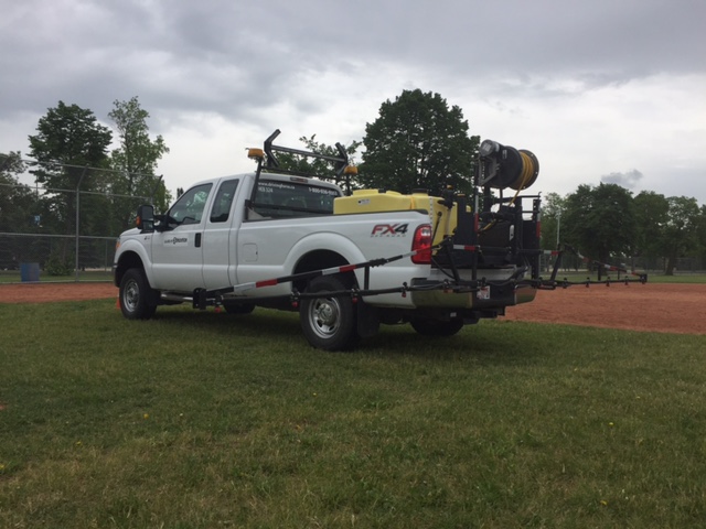 City truck spraying dandelions