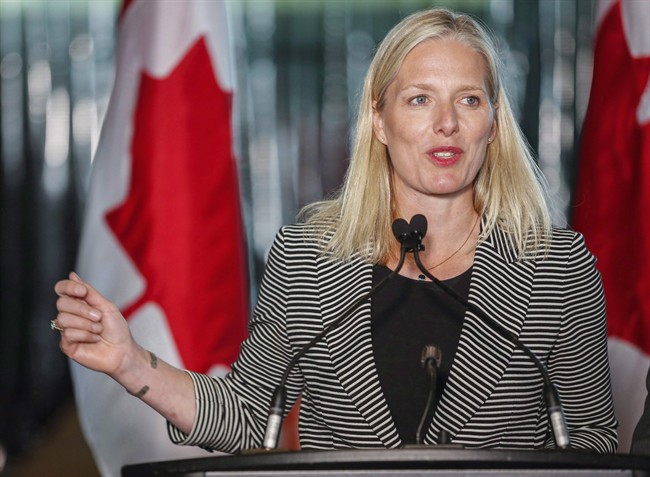 Environment minister Catherine McKenna speaks at an announcement regarding the Pan-Canadian Framework on Clean Growth and Climate Change in Calgary, Alta., Thursday, May 25, 2017. President Donald Trump's decision to pull out of the Paris climate-change agreement is disappointing, but the world is marching inexorably towards a greener future with or without the United States, says Canada's environment minister. 