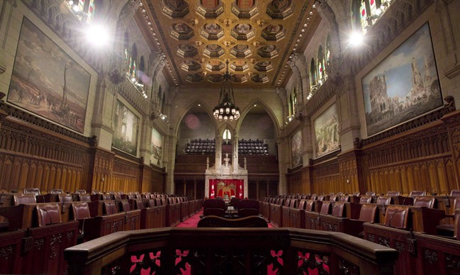 The Senate chamber sits empty on September 12, 2014 in Ottawa. 