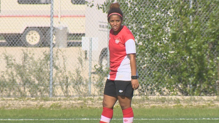 Desiree Scott practices with the Canada Women's National Soccer team on Monday at the Ralph Cantafio Soccer Complex.