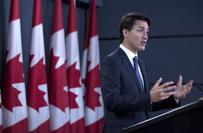 Prime Minister Justin Trudeau speaks during a media availability at the National Press Theatre in Ottawa on Tuesday, June 27, 2017. THE CANADIAN PRESS/Justin Tang.