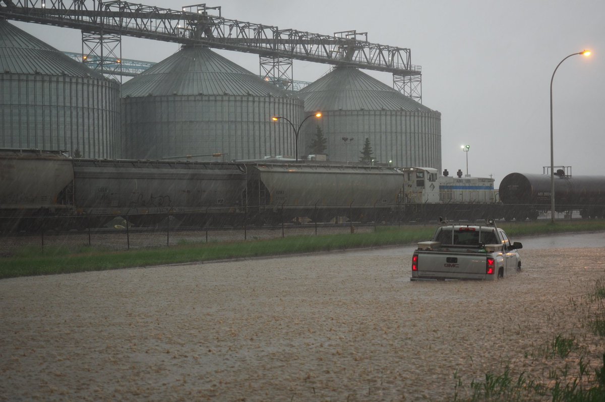 Heavy pea sized hail caused sewer drains to become clogged as a storm passed through Lloydminster on June 9, 2017. 