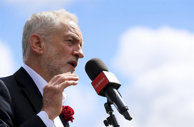 Britain’s Labour party leader Jeremy Corbyn speaks at an event on June 7.