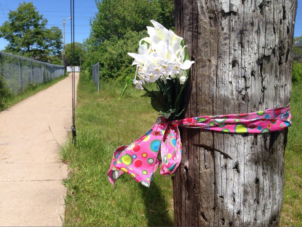 Flowers were placed at the spot where Chelsie Probert was found murdered.