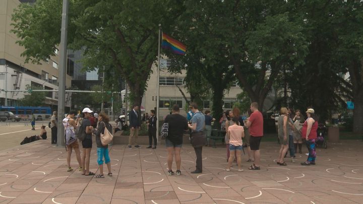 The Pride flag was raised at Edmonton City Hall Thursday, June 8, 2017.