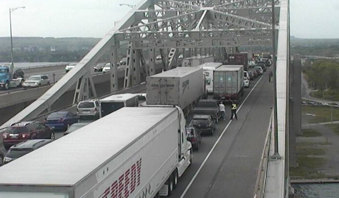 Major delays on the Burlington skyway due to a collision involving a motorcycle.