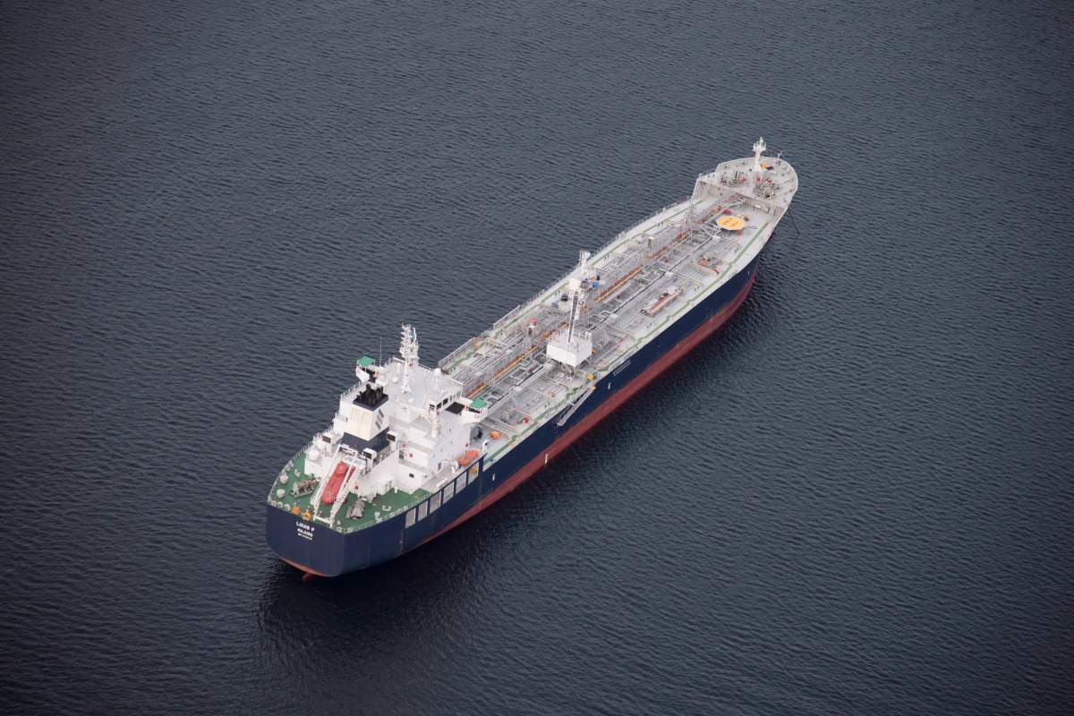 A tanker is anchored in Burrard Inlet just outside of Burnaby, B.C., on Friday, Nov. 25, 2016.