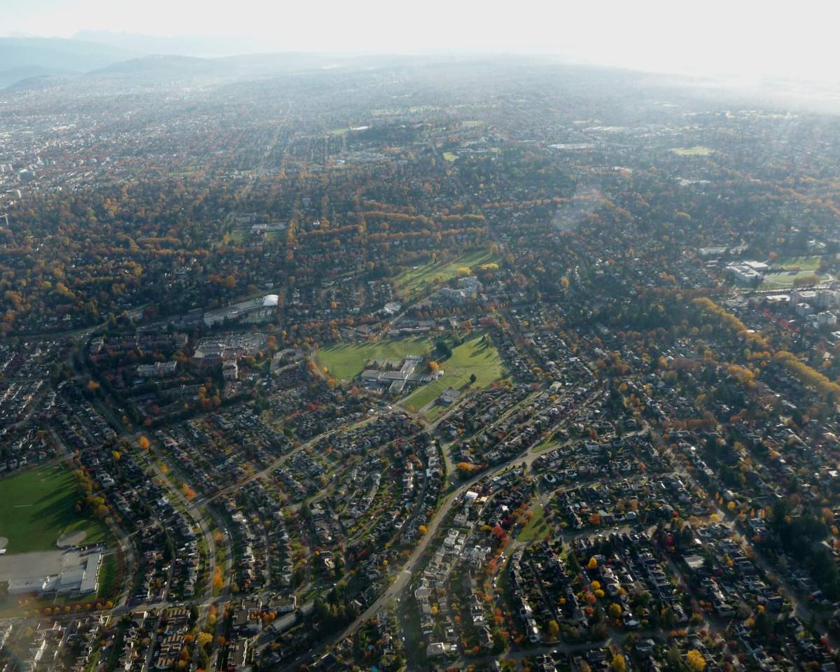 An overhead shot of Vancouver’s affluent west side, where a number of immigrant investors have settled.