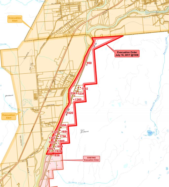 A rapidly moving wildfire currently located in Electoral Area ‘A’ is threatening properties inthe Clearwater area.