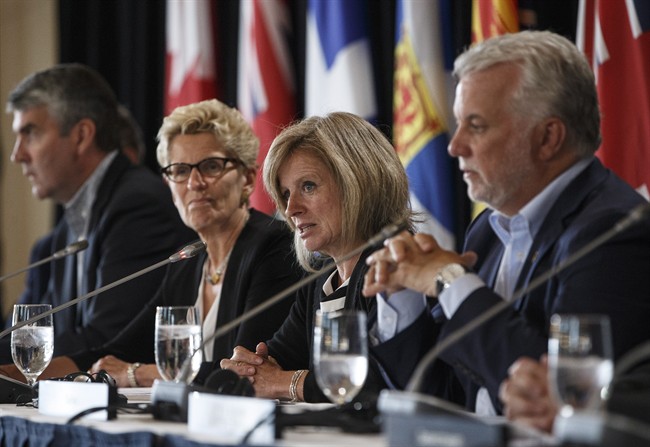Alberta Premier Rachel Notley speaks during the final press conference at the Council of Federation meetings in Edmonton Alta, on Wednesday July 19, 2017. 