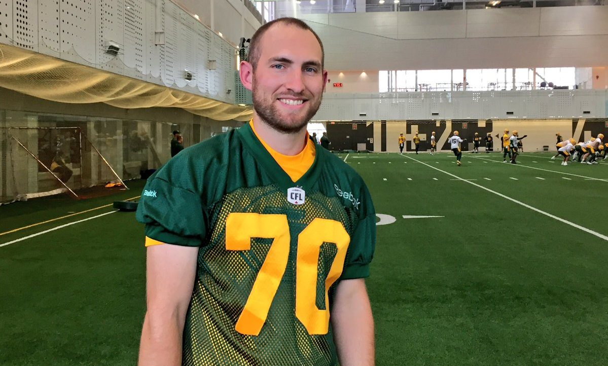 Kicker Hugh O'Neill following practice at the fieldhouse at Commonwealth Stadium on July 24, 2017.