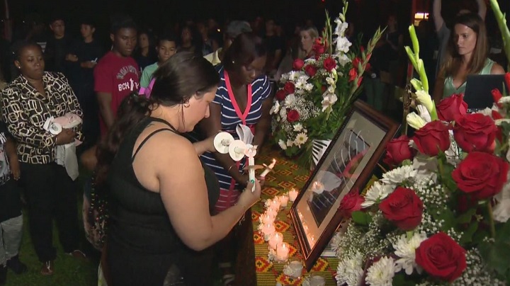 Family, friends and well-wishers attended a vigil for Jeremiah Perry Friday evening at C.W. Jefferys Collegiate Institute.
