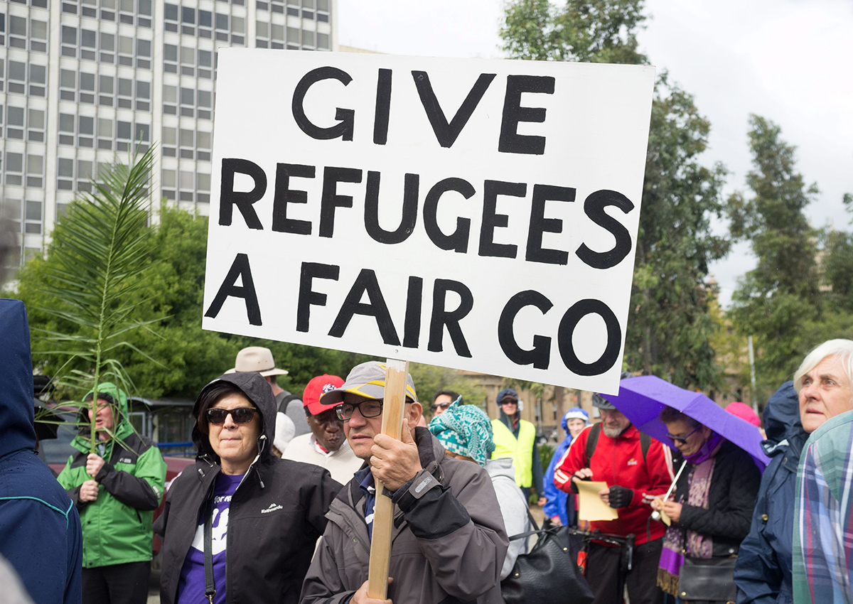 Protesters marched to South Australia parliament to demand the closure by the Australian government of the offshore immigration detention centres in Manus and Nauru.
