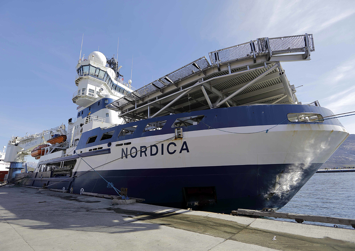 The Finnish icebreaker MSV Nordica is docked in Nuuk, Greenland, after traversing the Northwest Passage through the Canadian Arctic Archipelago, Saturday, July 29, 2017. 