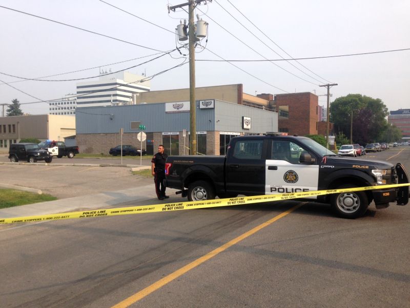 Police investigate a suspicious package in southwest Calgary on Monday, July 17, 2017.