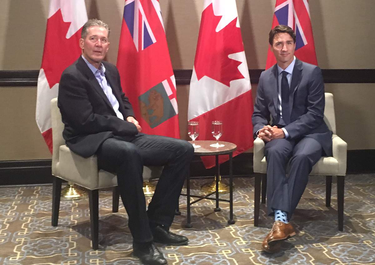 Manitoba Premier Brian Pallister and Prime Minister Justin Trudeau meets the press.