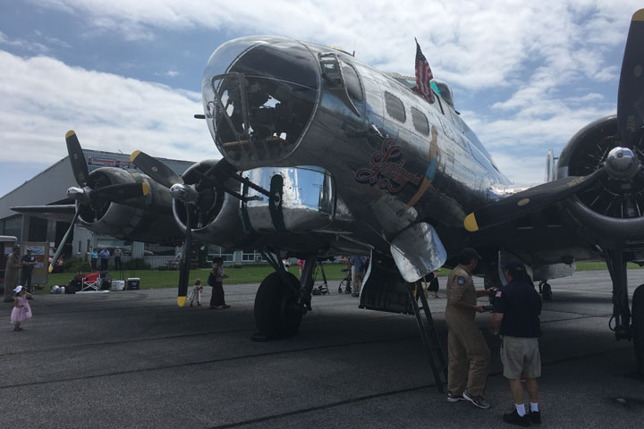 The ‘Sentimental Journey,’ a Second World War B-17 bomber, sits on the tarmac at Kingston airport.