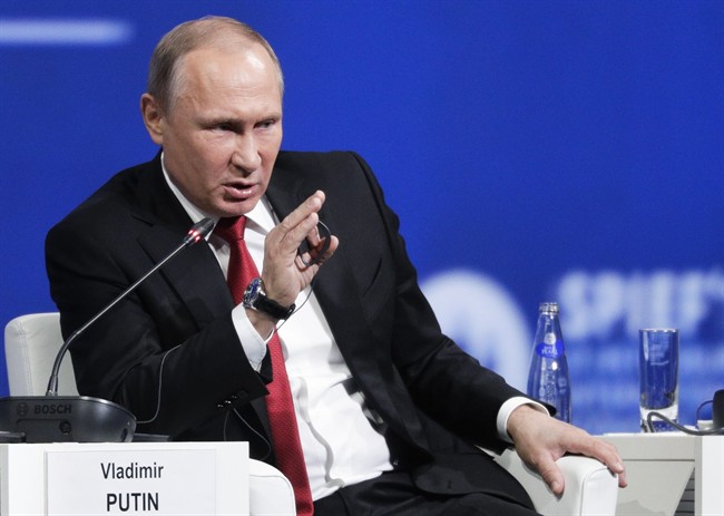 Russian President Vladimir Putin speaks in St. Petersburg, Russia in this June 2, 2017 file photo.