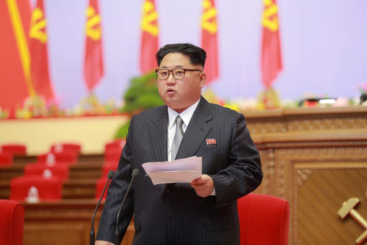 North Korean leader Kim Jong-Un speaks during the first congress of the country's ruling Workers' Party in 36 years in Pyongyang, in this handout photo provided by KCNA on May 6, 2016.